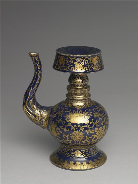 霽青釉描金八吉祥紋奔巴壺