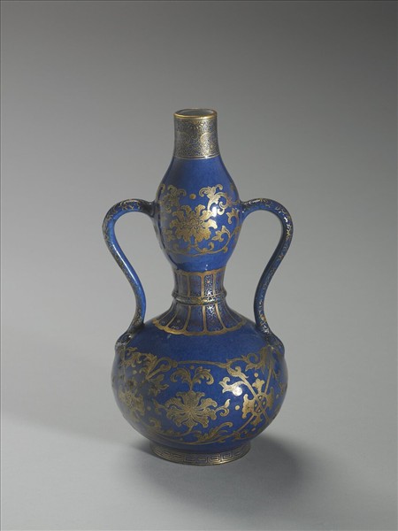 藍釉描金纏枝花紋葫蘆瓶