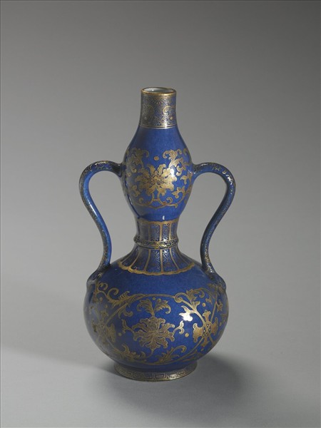 藍釉描金纏枝花紋葫蘆瓶