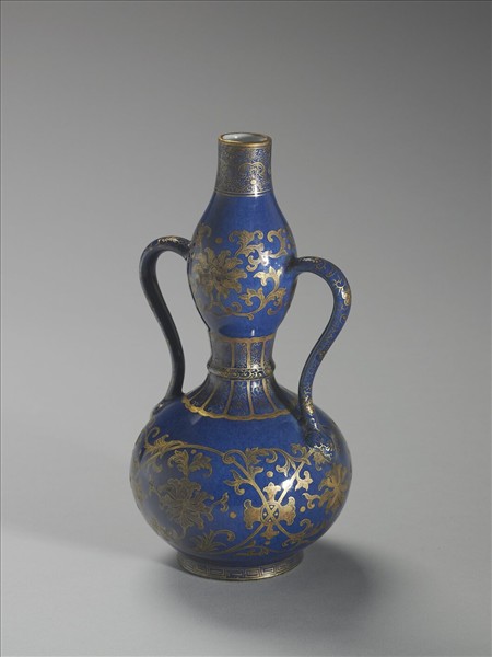 藍釉描金纏枝花紋葫蘆瓶