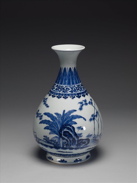 青花庭園小景圖瓶