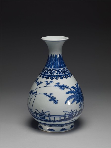 青花庭園小景圖瓶