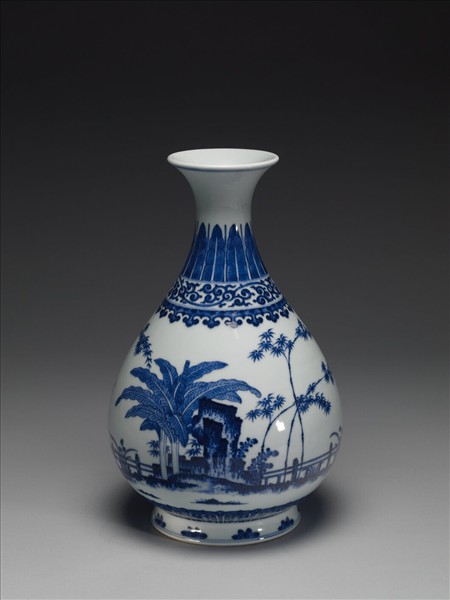 青花庭園小景圖瓶