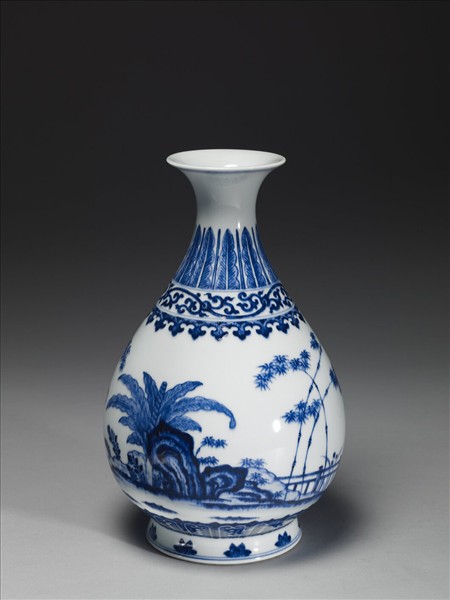 青花庭園小景圖瓶
