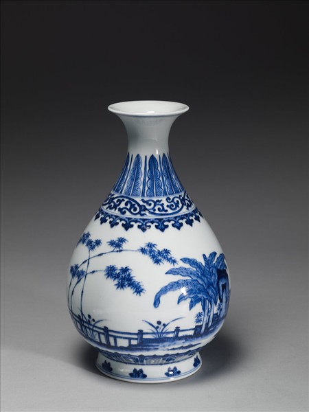 青花庭園小景圖瓶