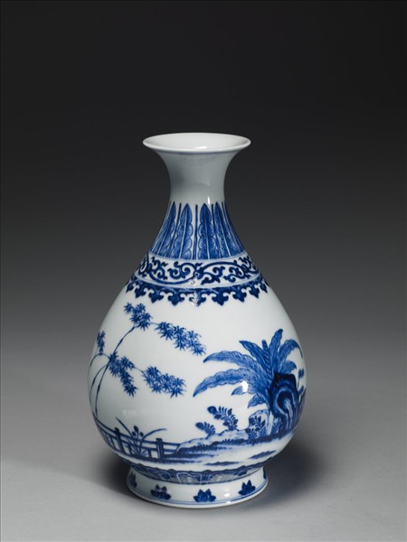 青花庭園小景圖瓶