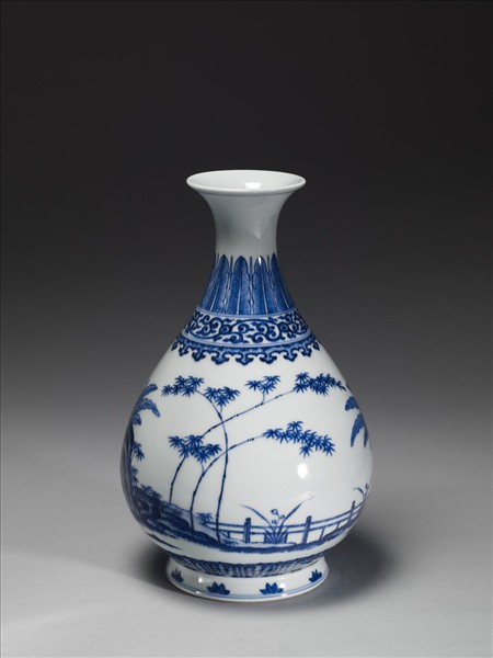 青花庭園小景圖瓶