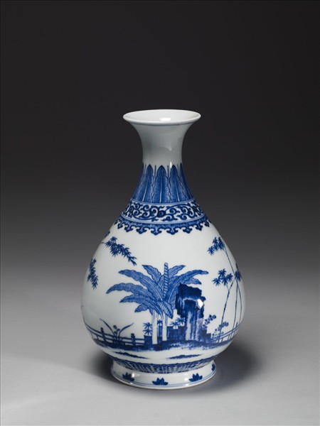 青花庭園小景圖瓶