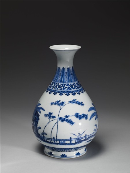 青花庭園小景圖瓶