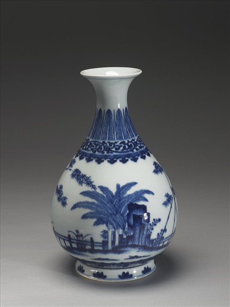 青花庭園小景圖瓶