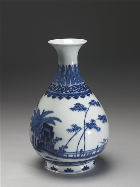 青花庭園小景圖瓶