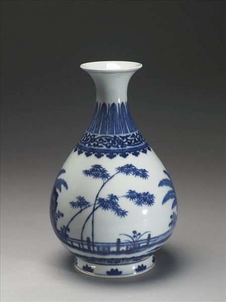 青花庭園小景圖瓶