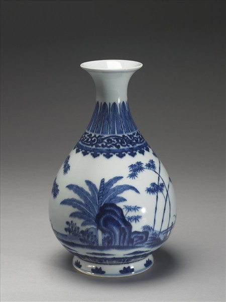 青花庭園小景圖瓶