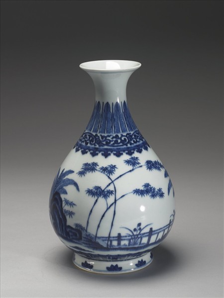 青花庭園小景圖瓶