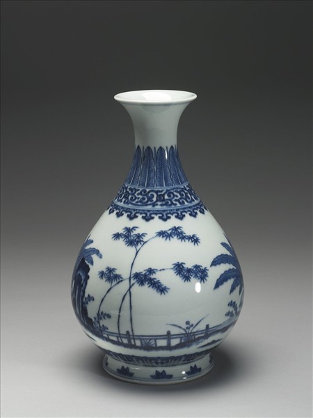 青花庭園小景圖瓶