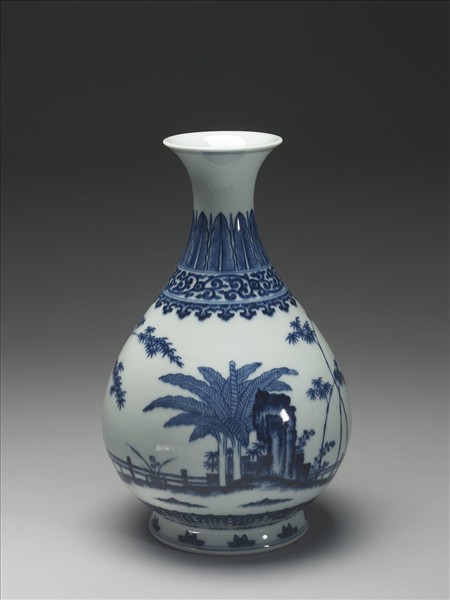 青花庭園小景圖瓶