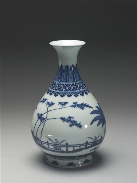 青花庭園小景圖瓶