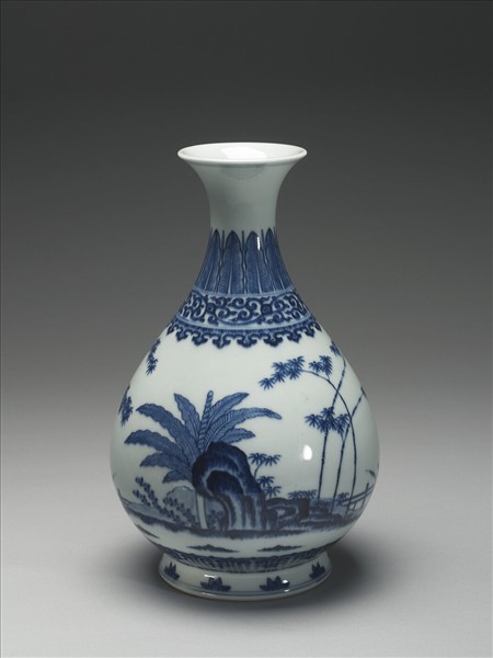 青花庭園小景圖瓶