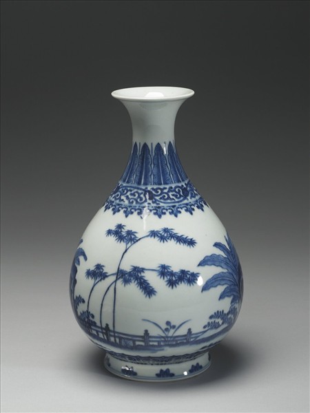 青花庭園小景圖瓶