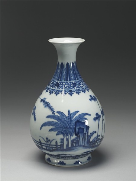 青花庭園小景圖瓶