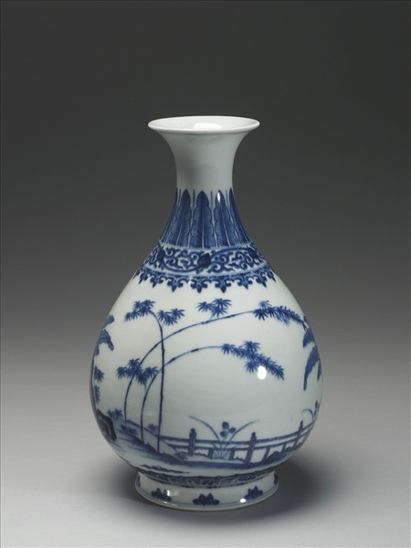 青花庭園小景圖瓶