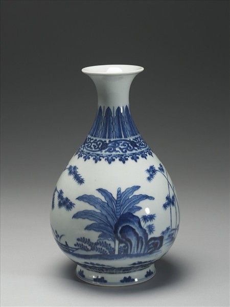 青花庭園小景圖瓶