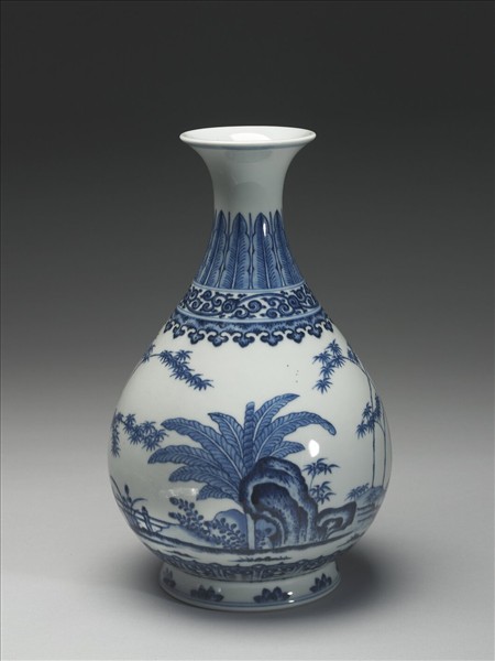青花庭園小景圖瓶