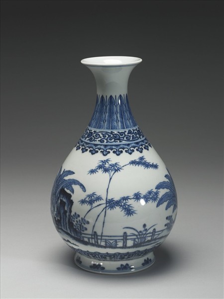 青花庭園小景圖瓶