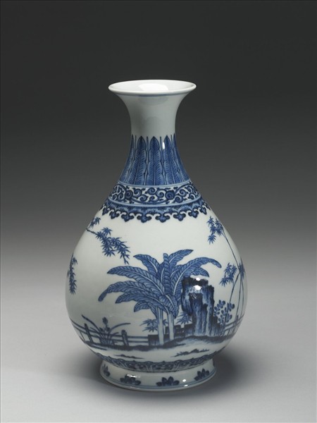 青花庭園小景圖瓶