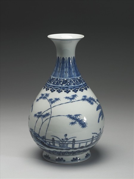 青花庭園小景圖瓶