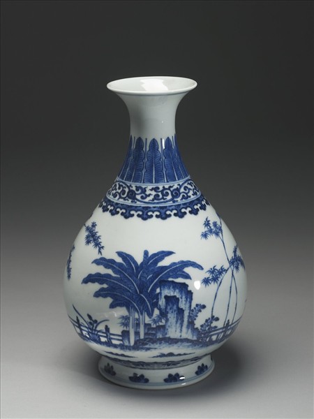 青花庭園小景圖瓶