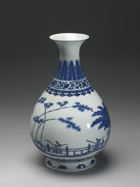 青花庭園小景圖瓶