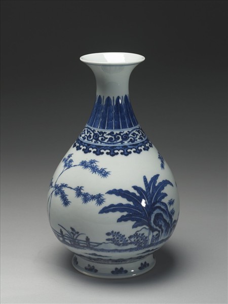 青花庭園小景圖瓶