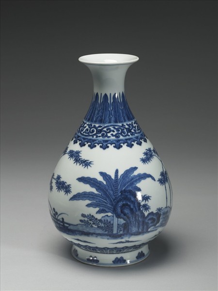 青花庭園小景圖瓶