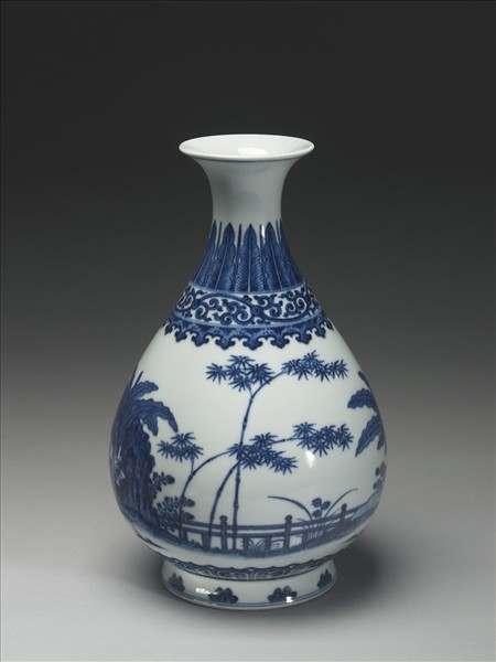 青花庭園小景圖瓶