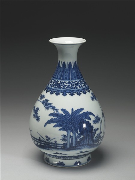 青花庭園小景圖瓶