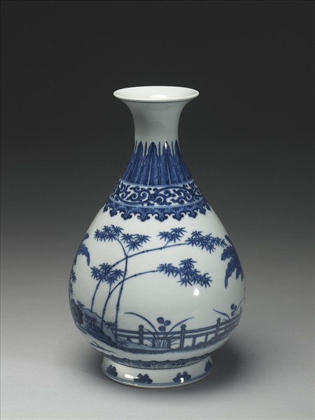 青花庭園小景圖瓶