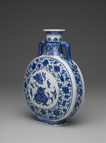 青花福壽紋雙耳扁壺