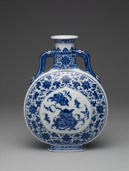 青花福壽紋雙耳扁壺