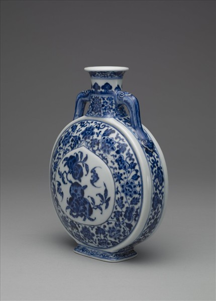 青花福壽紋雙耳扁壺