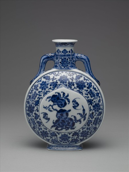 青花福壽紋雙耳扁壺