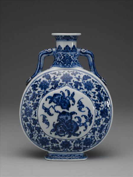 青花福壽紋雙耳扁壺