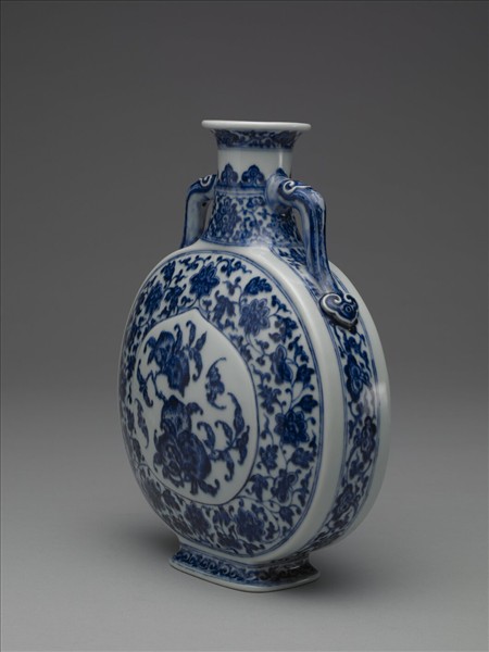 青花福壽紋雙耳扁壺