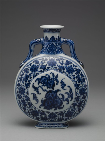 青花福壽紋雙耳扁壺