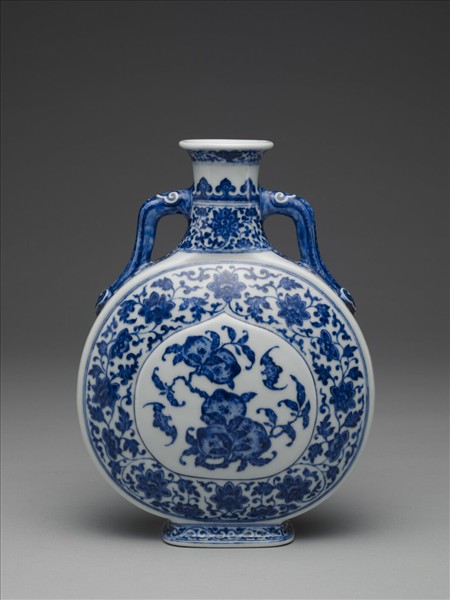 青花福壽紋雙耳扁壺