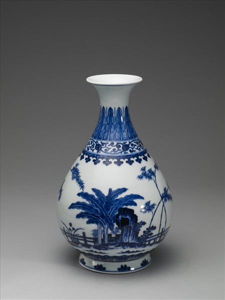 青花庭園小景圖瓶