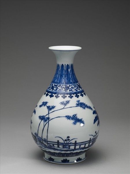 青花庭園小景圖瓶