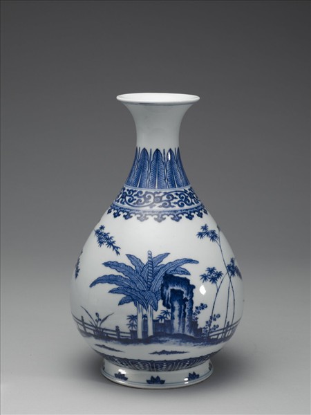 青花庭園小景圖瓶