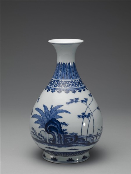 青花庭園小景圖瓶