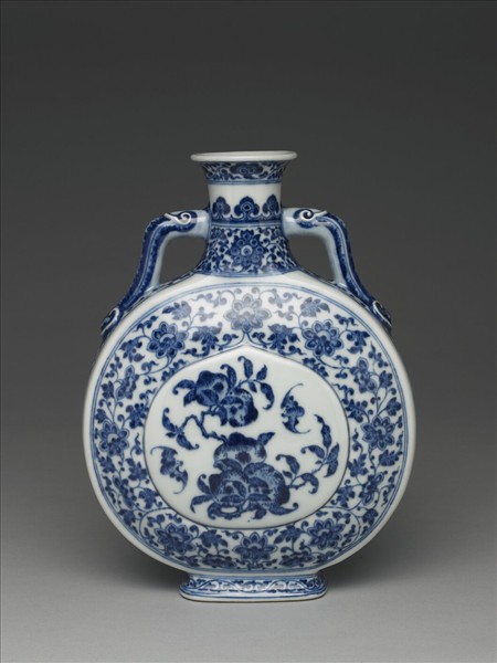 青花福壽紋雙耳扁壺